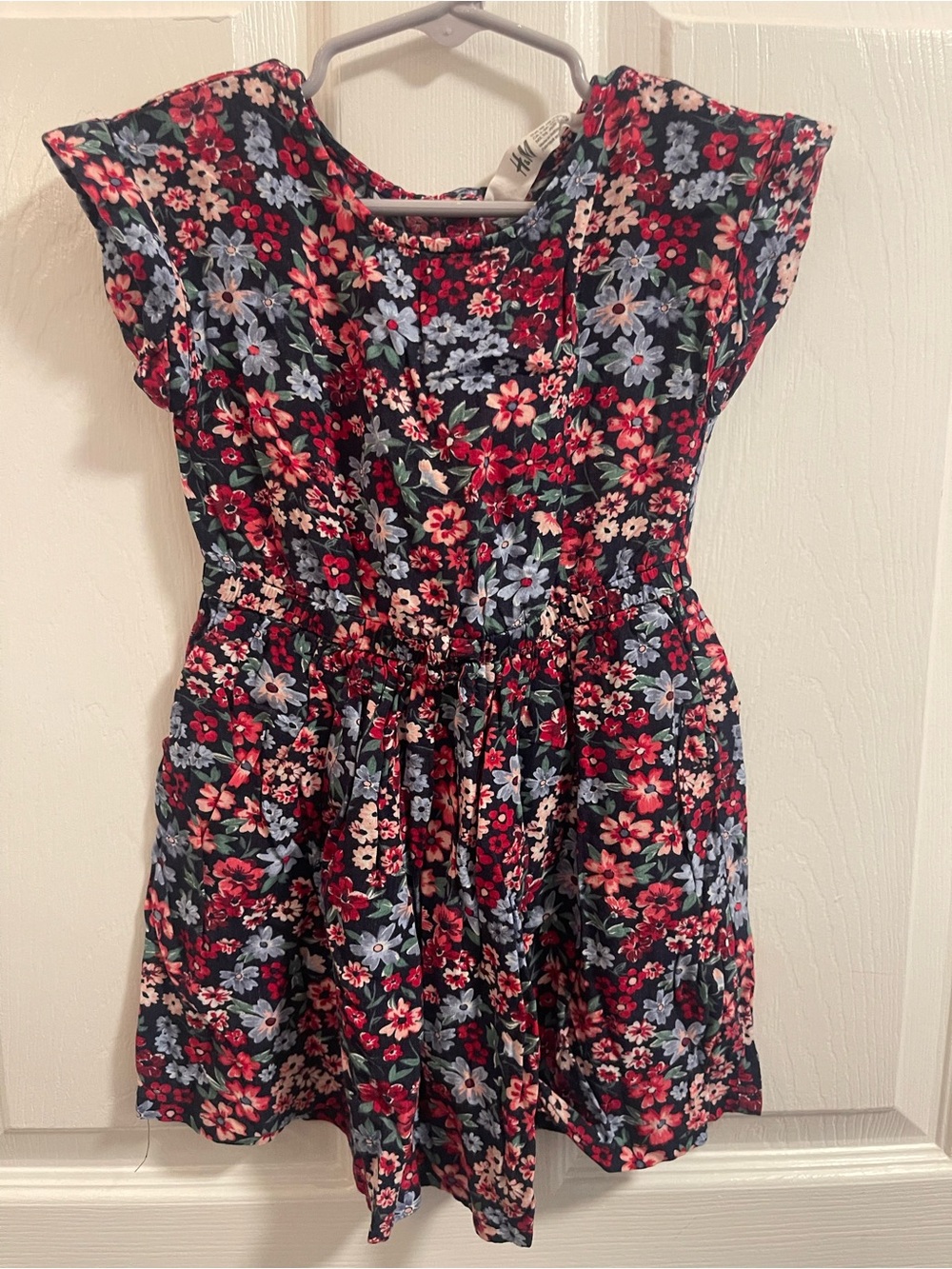 H&M Navy Dress with Red, Light Blue and Pink Floral Print